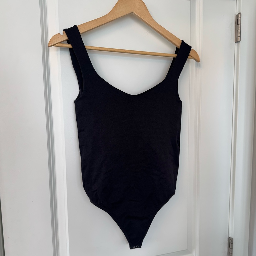 Free People Black Bodysuit with Thick Straps and Scoop Neckline